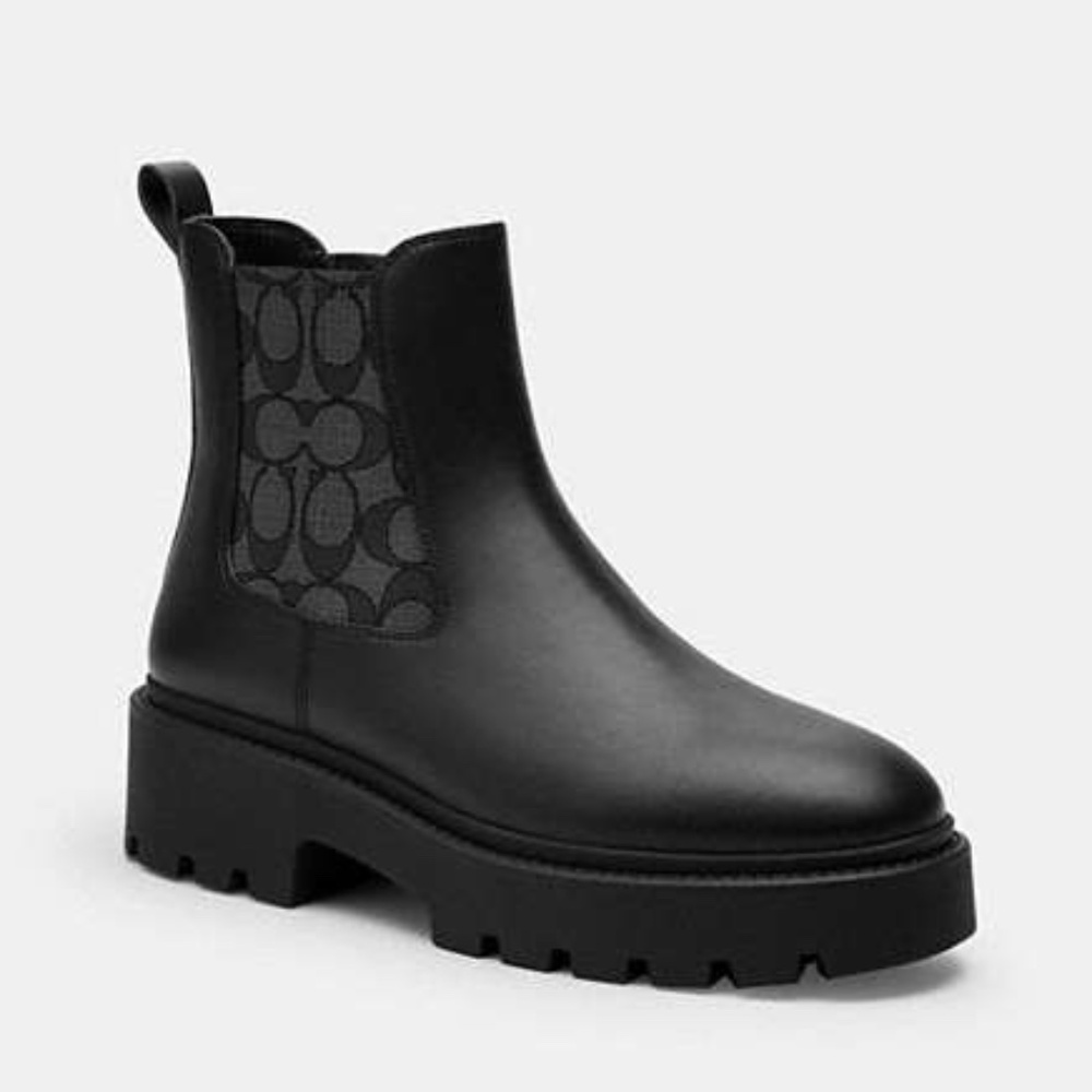 New Coach Black Lucy Chelsea Boot With Signature Polyester